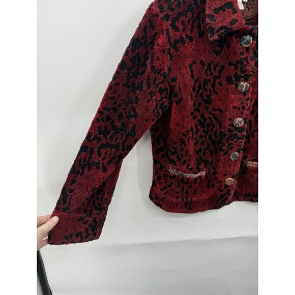 VTG Coldwater Cream Fleece Jacket Women Small Red Tapestry Granny Grandmacore - Picture 5 of 11